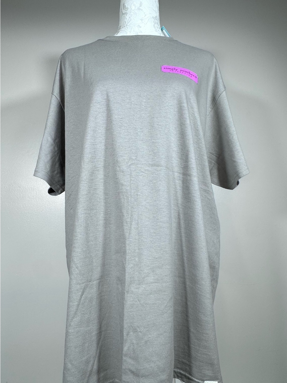 Simply Southern Gray Short-Sleeve Tee with Pink Logo Patch